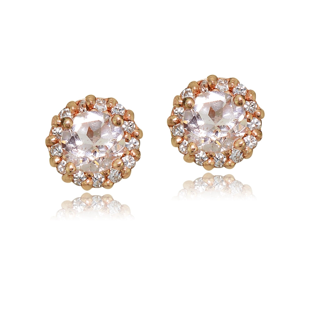 Rose Gold Tone over Sterling Silver Created Morganite 4mm Halo Stud Earrings-2