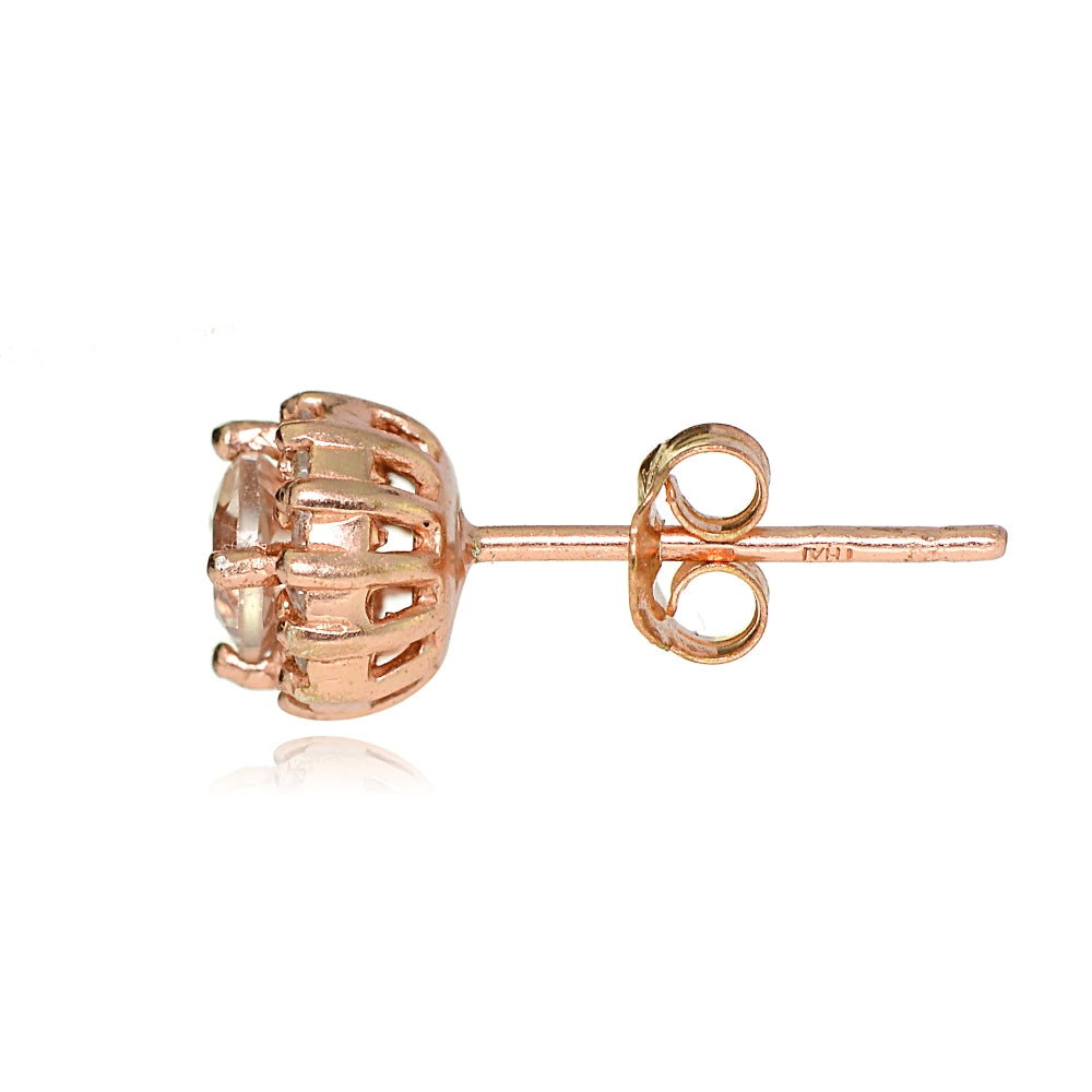 Rose Gold Tone over Sterling Silver Created Morganite 4mm Halo Stud Earrings-3