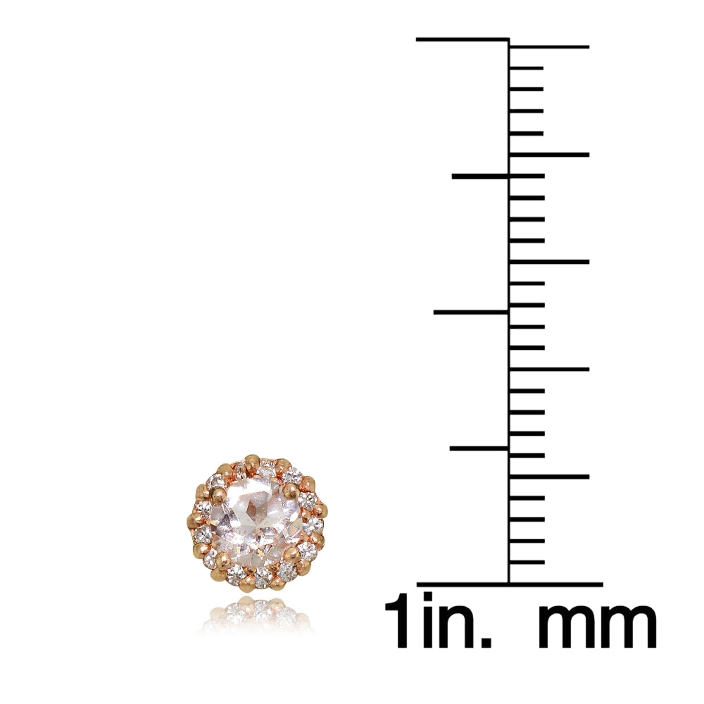 Rose Gold Tone over Sterling Silver Created Morganite 4mm Halo Stud Earrings-4