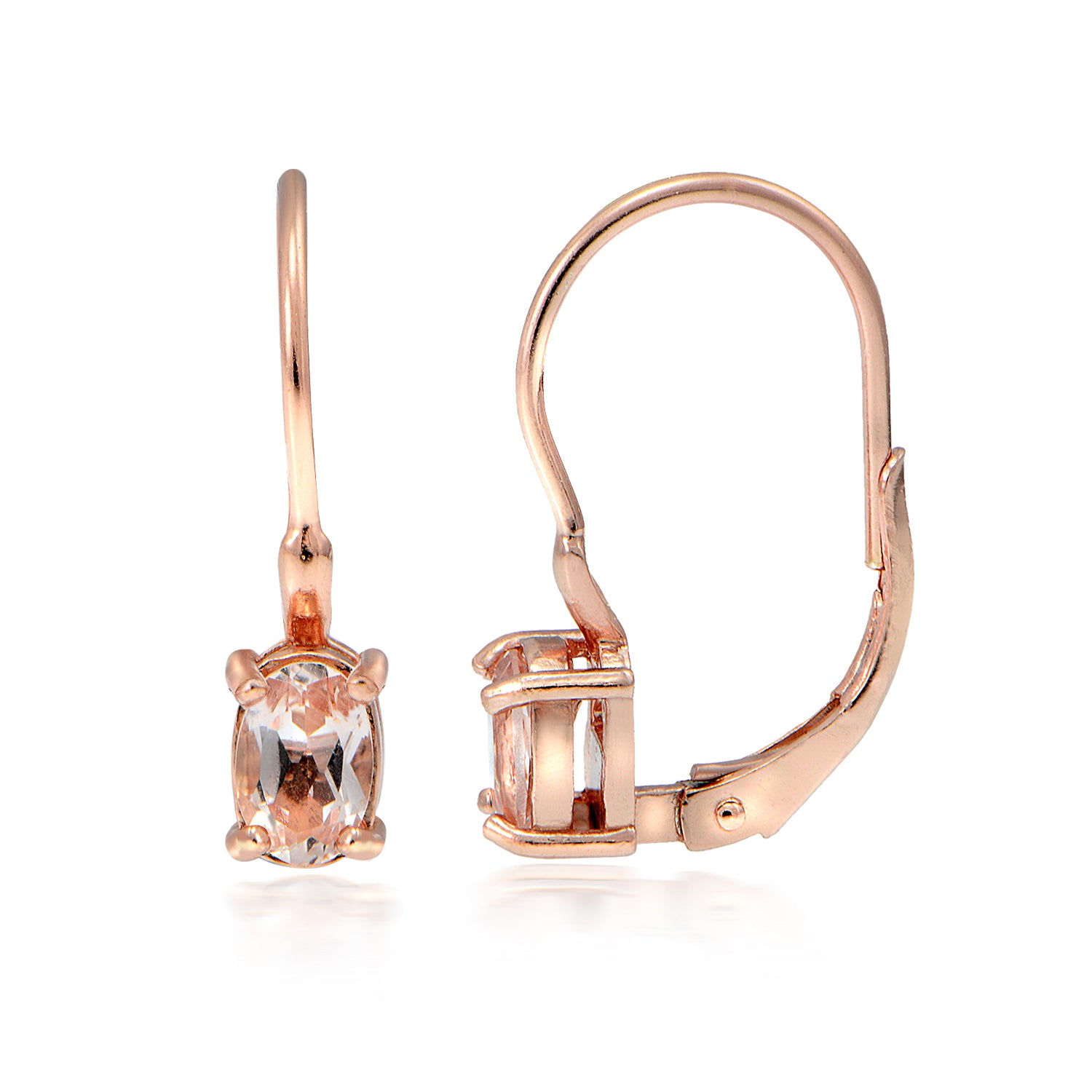 18K Rose Gold over Sterling Silver Morganite Oval Leverback Earrings