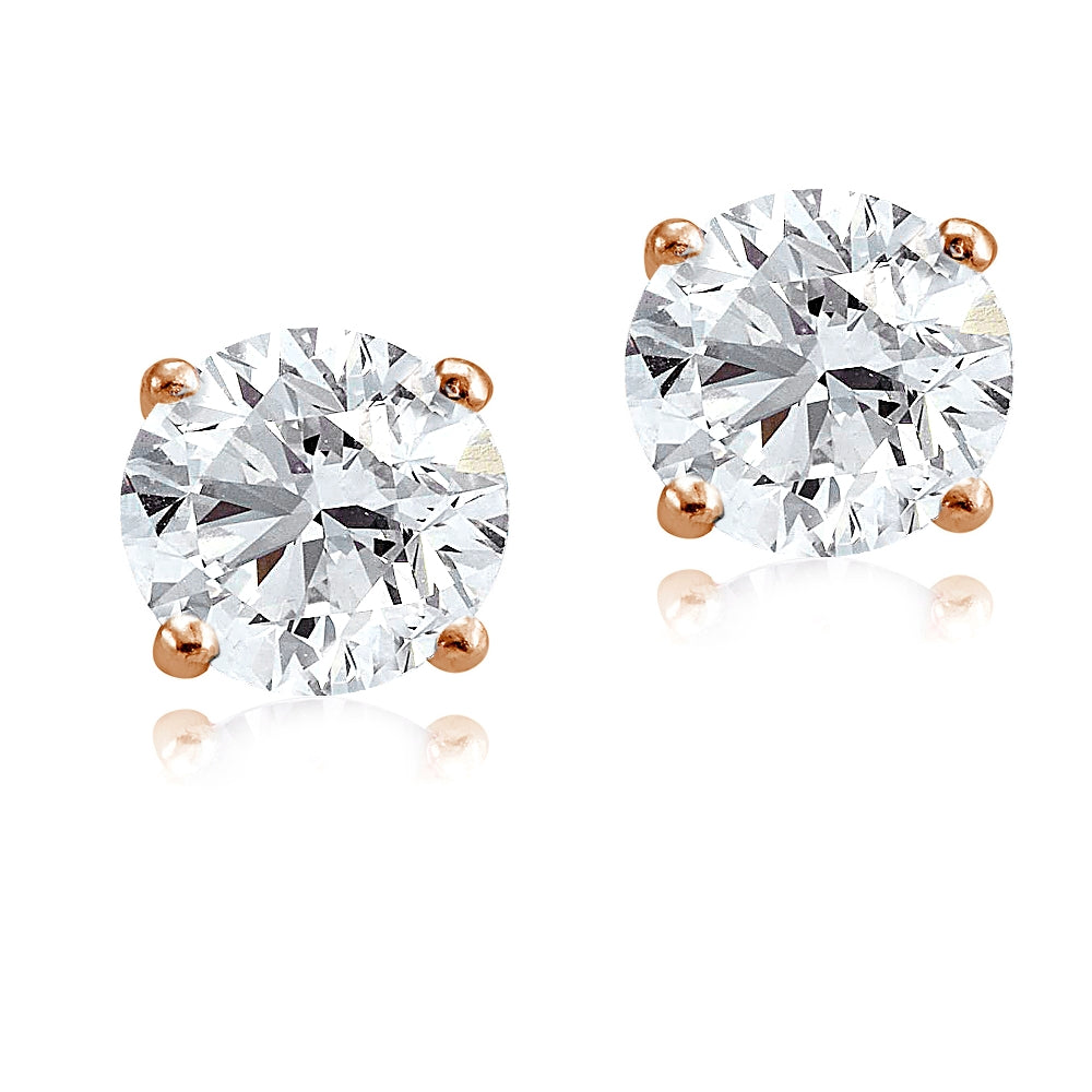 Rose Gold Tone over Sterling Silver 7.75ct Cubic Zirconia 10mm Round Stud Earrings-2