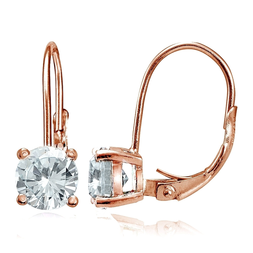 Rose Gold Flashed Sterling Silver Aquamarine 6mm Round Leverback Earrings