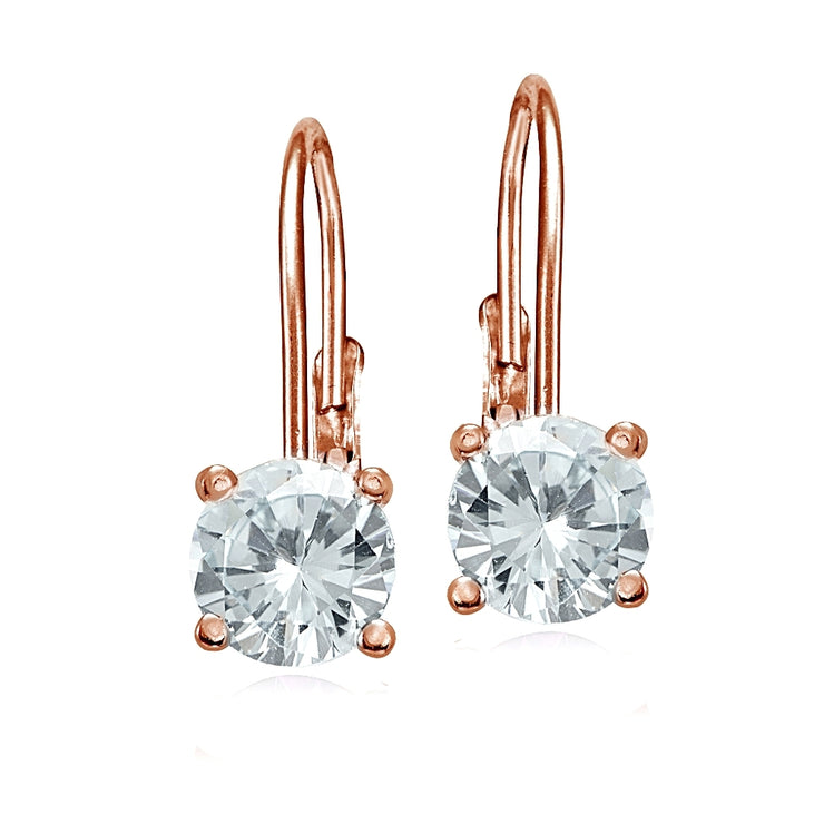 Rose Gold Flashed Sterling Silver Aquamarine 6mm Round Leverback Earrings