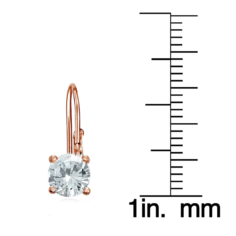 Rose Gold Flashed Sterling Silver Aquamarine 6mm Round Leverback Earrings-3