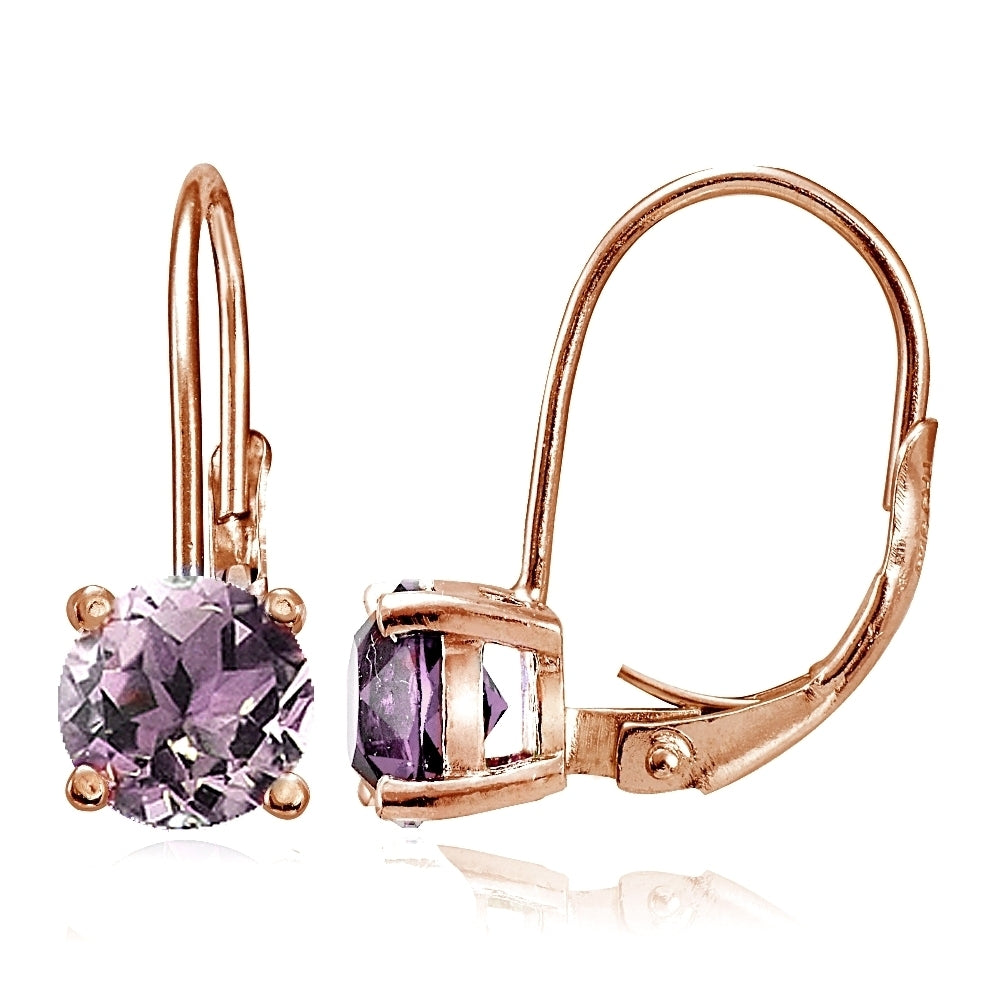 Rose Gold Flashed Sterling Silver Created Alexandrite 6mm Round Leverback Earrings
