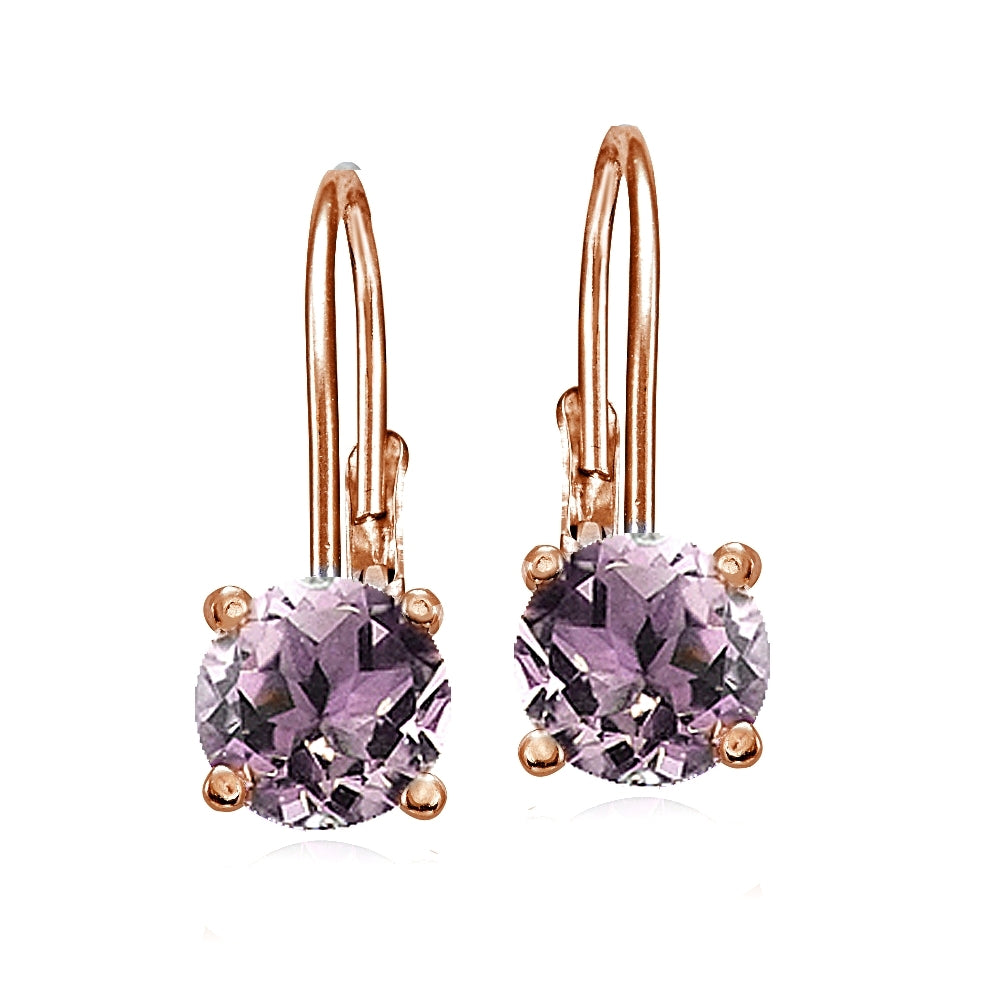 Rose Gold Flashed Sterling Silver Created Alexandrite 6mm Round Leverback Earrings-2