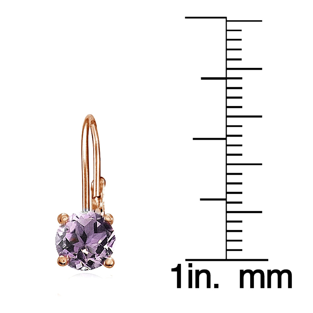 Rose Gold Flashed Sterling Silver Created Alexandrite 6mm Round Leverback Earrings-3