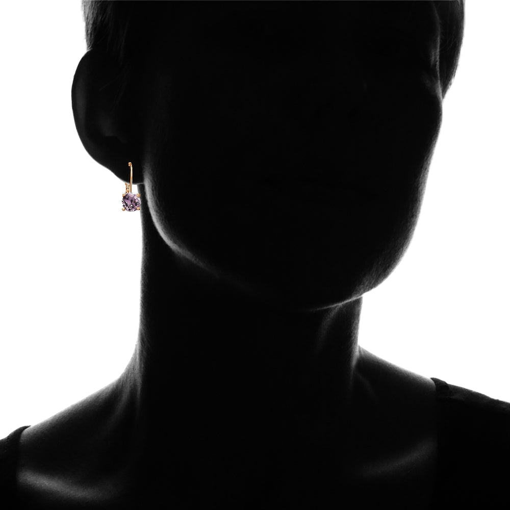 Rose Gold Flashed Sterling Silver Created Alexandrite 6mm Round Leverback Earrings-4