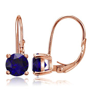 Rose Gold Flashed Sterling Silver Created Blue Sapphire Leverback Earrings