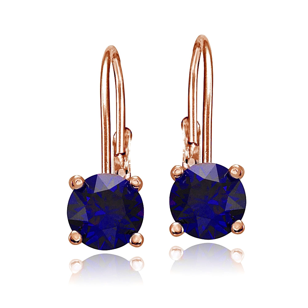 Rose Gold Flashed Sterling Silver Created Blue Sapphire Leverback Earrings-2