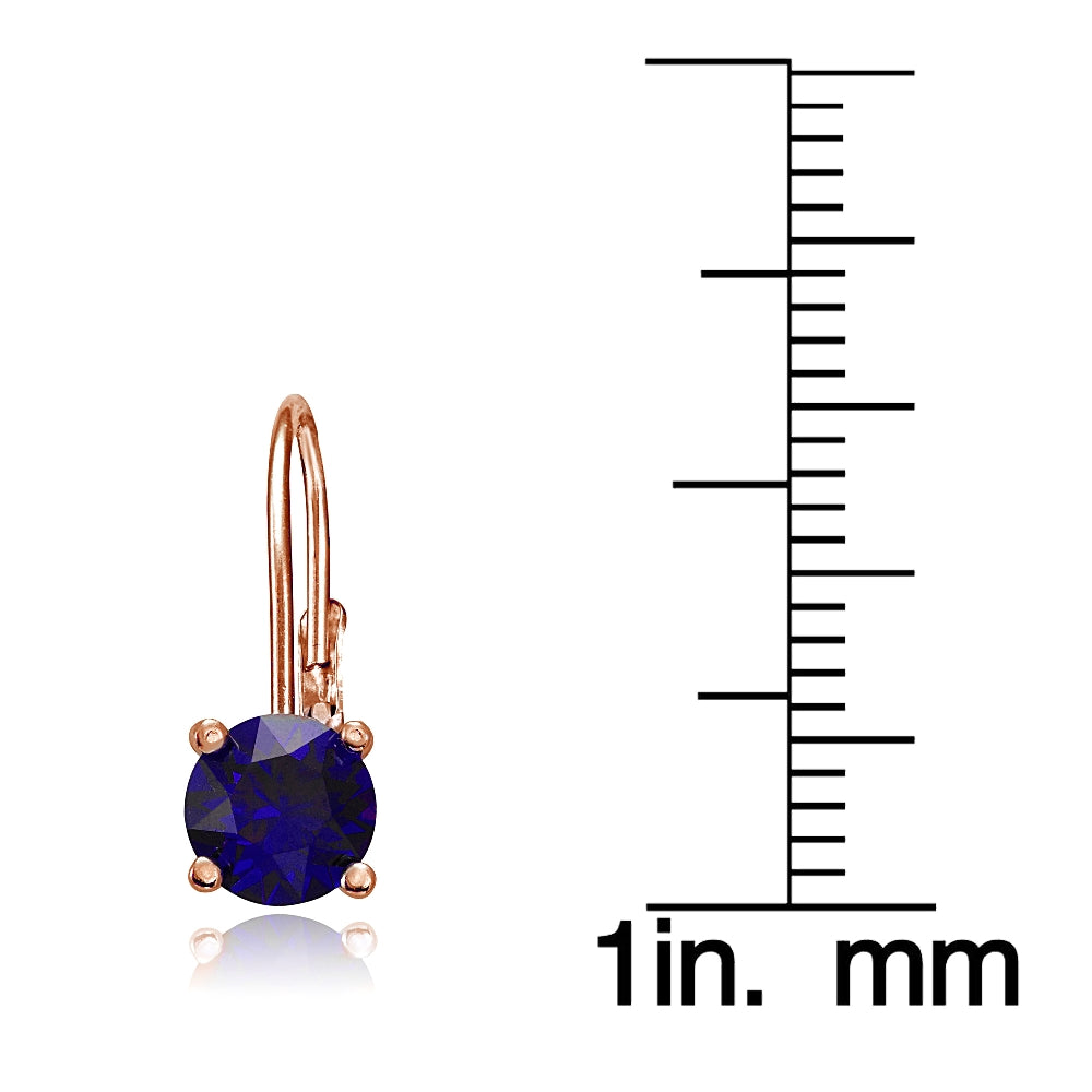 Rose Gold Flashed Sterling Silver Created Blue Sapphire Leverback Earrings-3