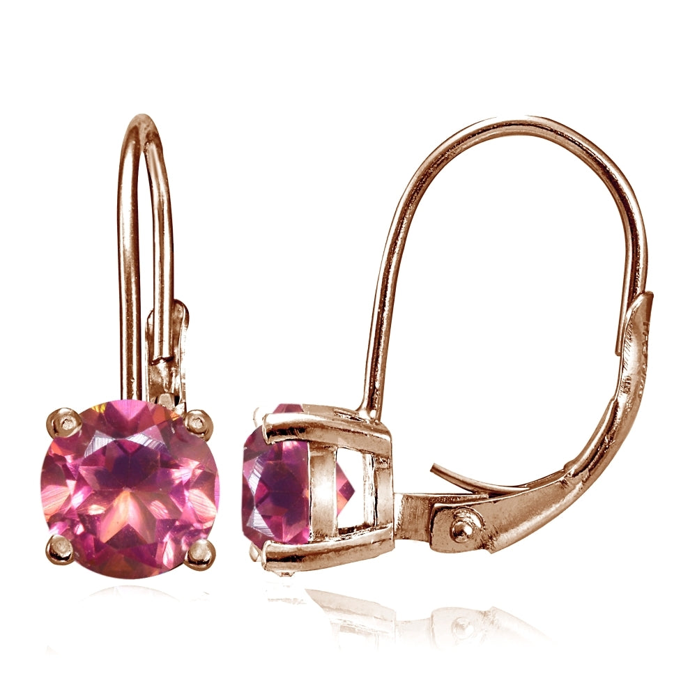 Rose Gold Flashed Sterling Silver Pink Topaz 6mm Round Leverback Earrings