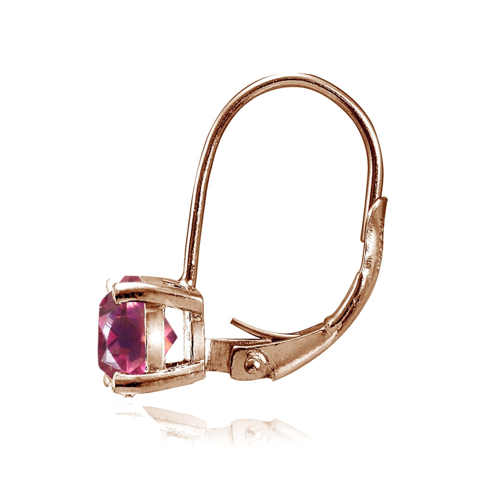 Rose Gold Flashed Sterling Silver Pink Topaz 6mm Round Leverback Earrings-2