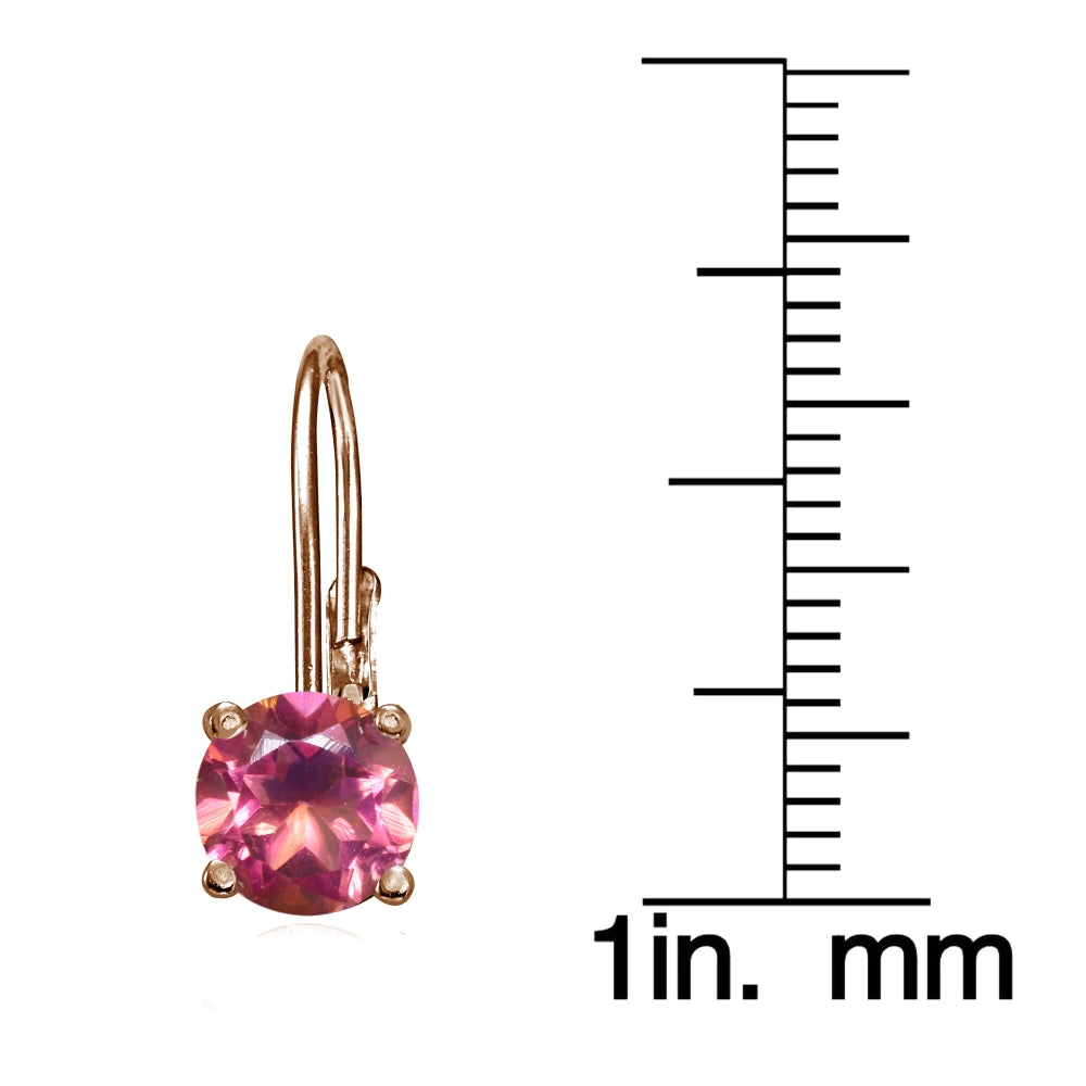 Rose Gold Flashed Sterling Silver Pink Topaz 6mm Round Leverback Earrings-3