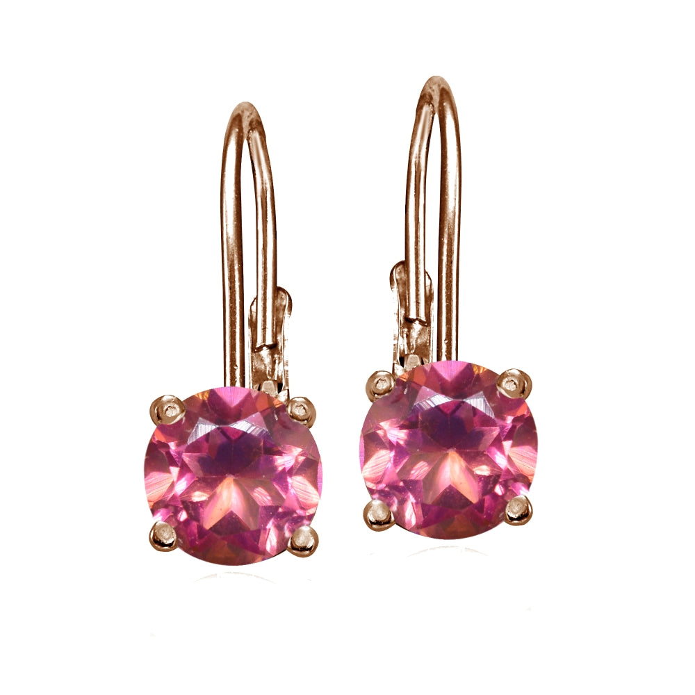 Rose Gold Flashed Sterling Silver Pink Topaz 6mm Round Leverback Earrings-4