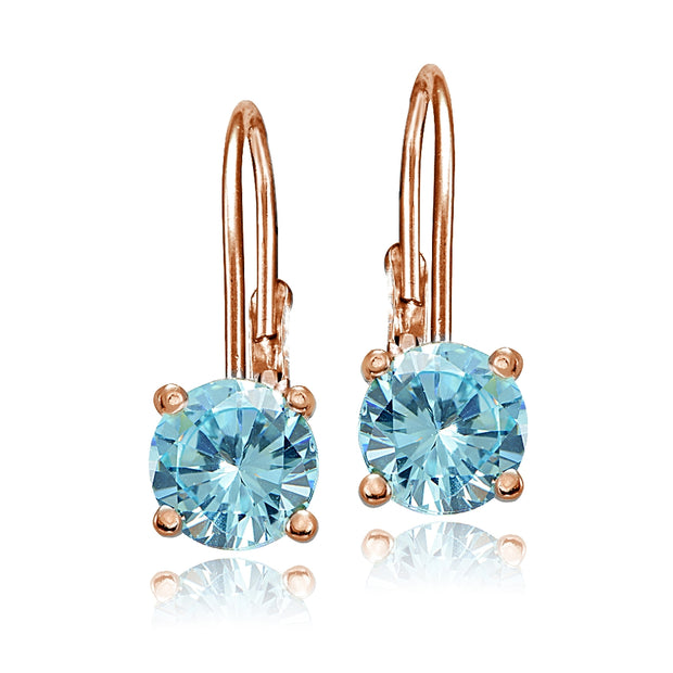 Rose Gold Flashed Sterling Silver Blue Topaz 6mm Round Leverback Earrings