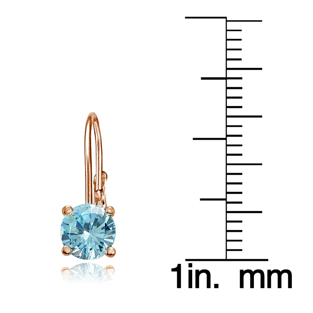 Rose Gold Flashed Sterling Silver Blue Topaz 6mm Round Leverback Earrings-3