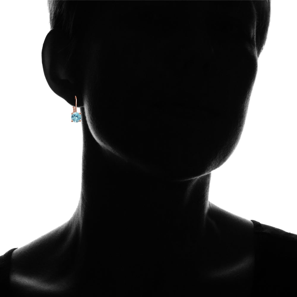 Rose Gold Flashed Sterling Silver Blue Topaz 6mm Round Leverback Earrings-4
