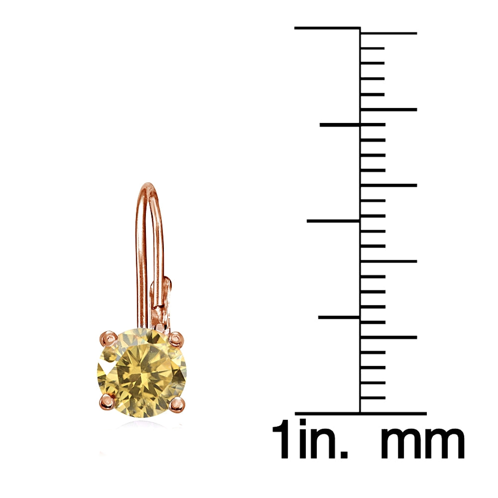 Rose Gold Flashed Sterling Silver Citrine 6mm Round Leverback Earrings-3