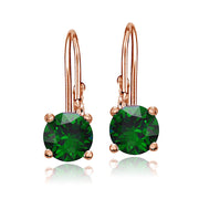 Rose Gold Flashed Sterling Silver Created Emerald Leverback Earrings