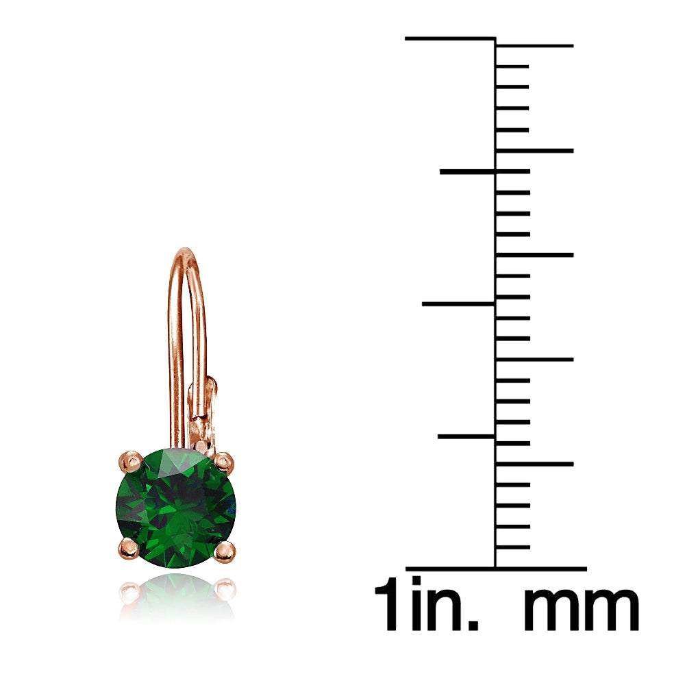 Rose Gold Flashed Sterling Silver Created Emerald Leverback Earrings-3