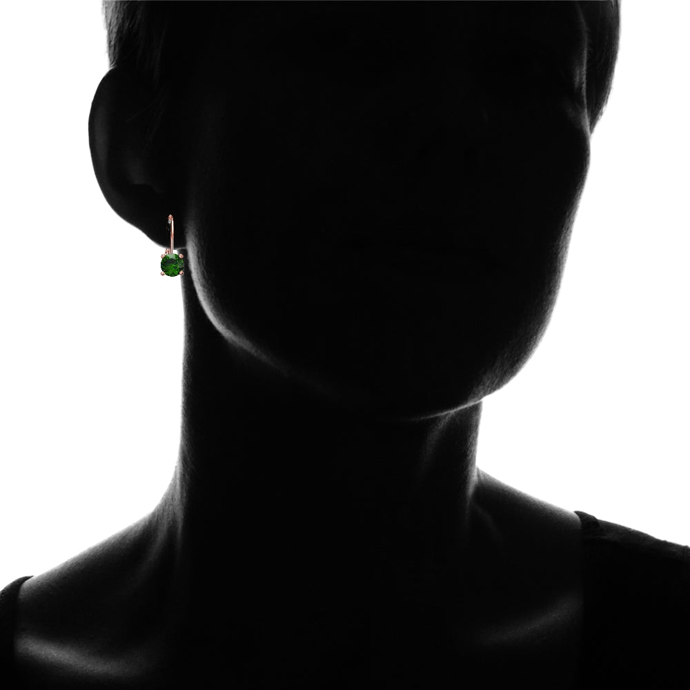 Rose Gold Flashed Sterling Silver Created Emerald Leverback Earrings-4