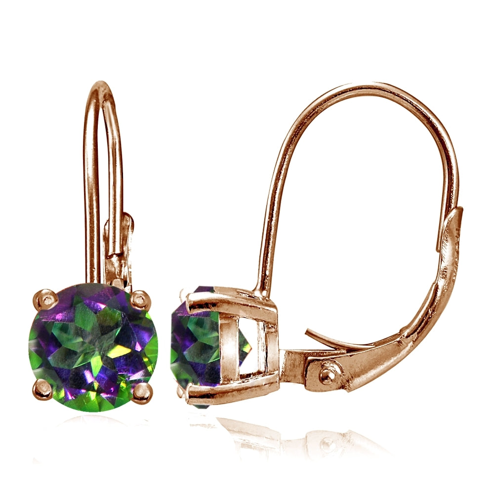 Rose Gold Flashed Sterling Silver Green Mystic Topaz 6mm Round Leverback Earrings