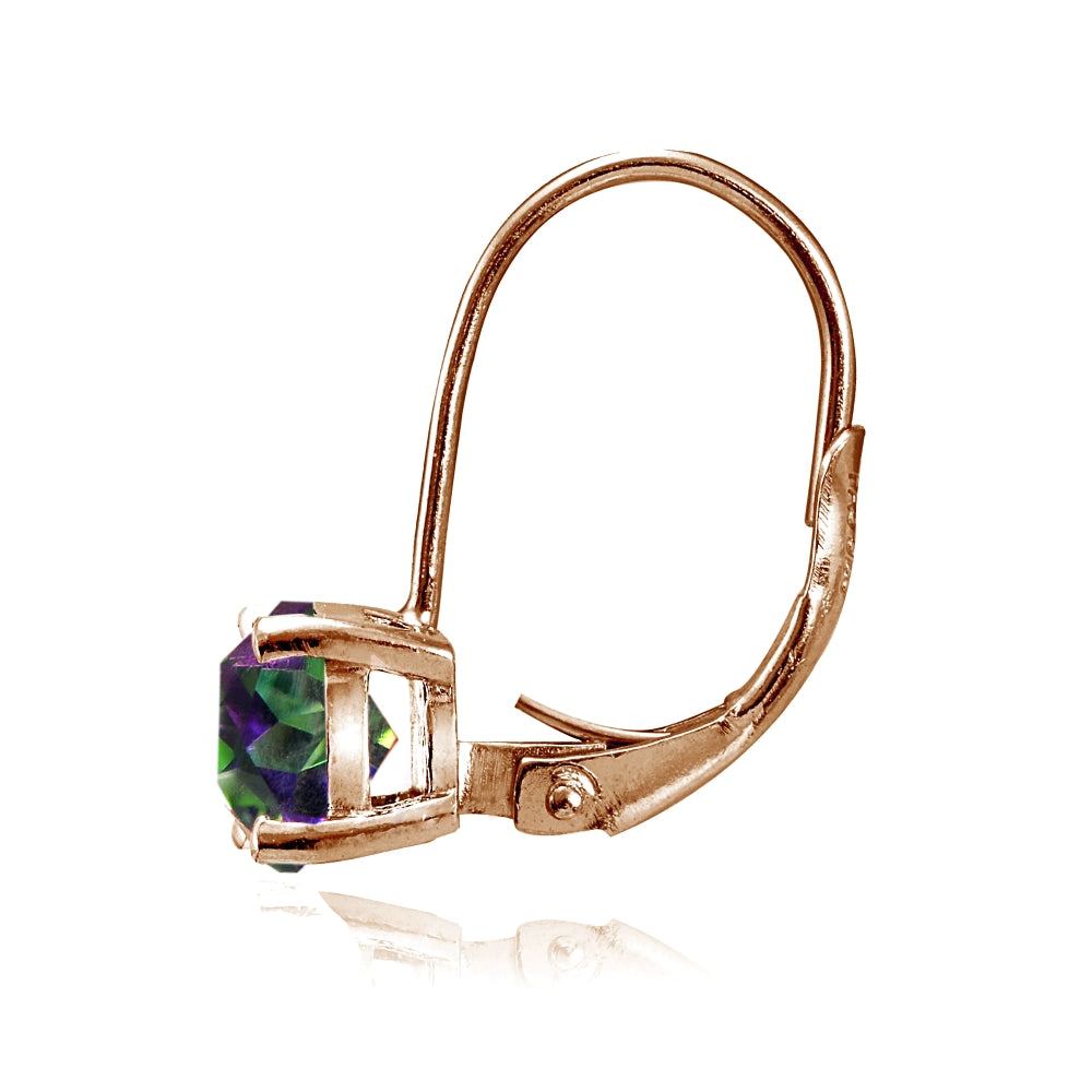 Rose Gold Flashed Sterling Silver Green Mystic Topaz 6mm Round Leverback Earrings-2