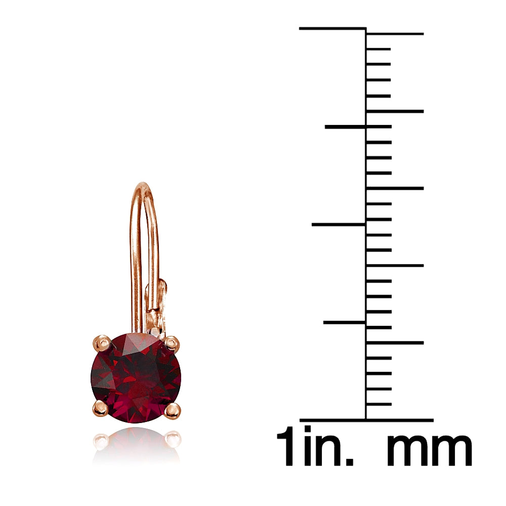 Rose Gold Flashed Sterling Silver Garnet 6mm Round Leverback Earrings-3