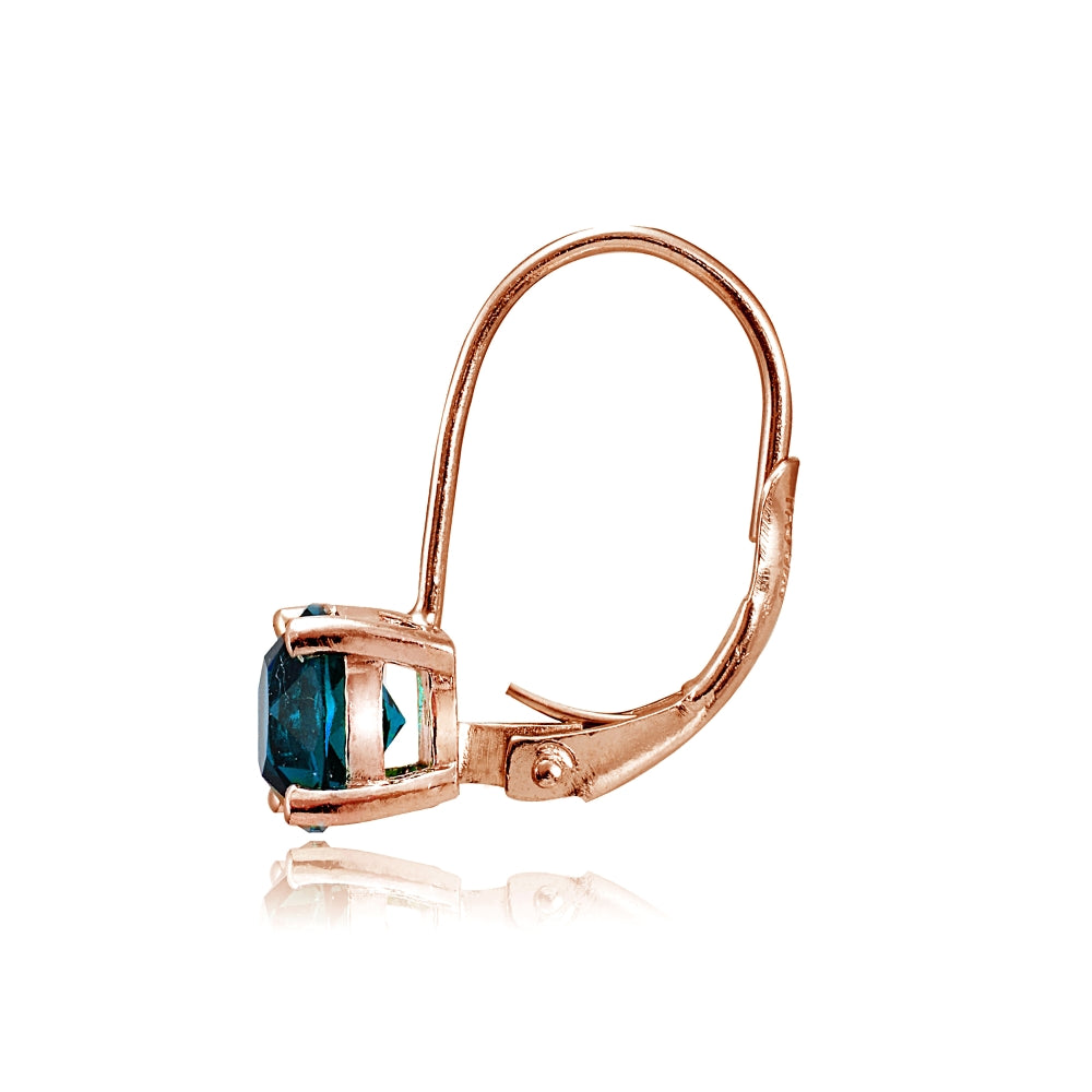 Rose Gold Flashed Sterling Silver London Blue Topaz 6mm Round Leverback Earrings-2