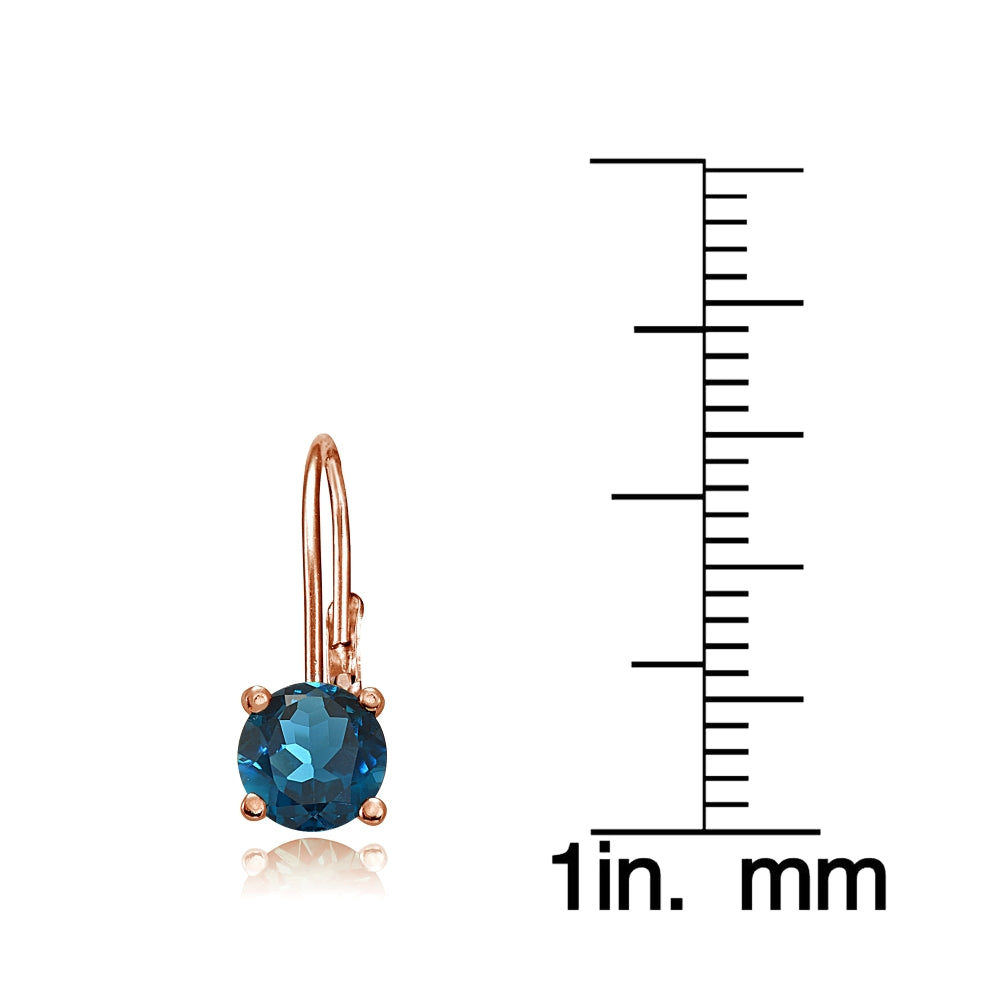 Rose Gold Flashed Sterling Silver London Blue Topaz 6mm Round Leverback Earrings-3