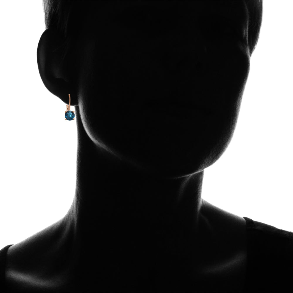 Rose Gold Flashed Sterling Silver London Blue Topaz 6mm Round Leverback Earrings-4