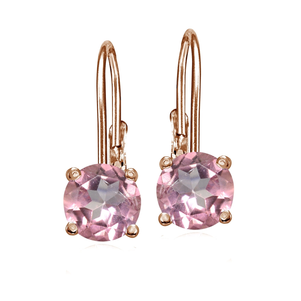 Rose Gold Flashed Sterling Silver Light Pink Topaz 6mm Round Leverback Earrings-2