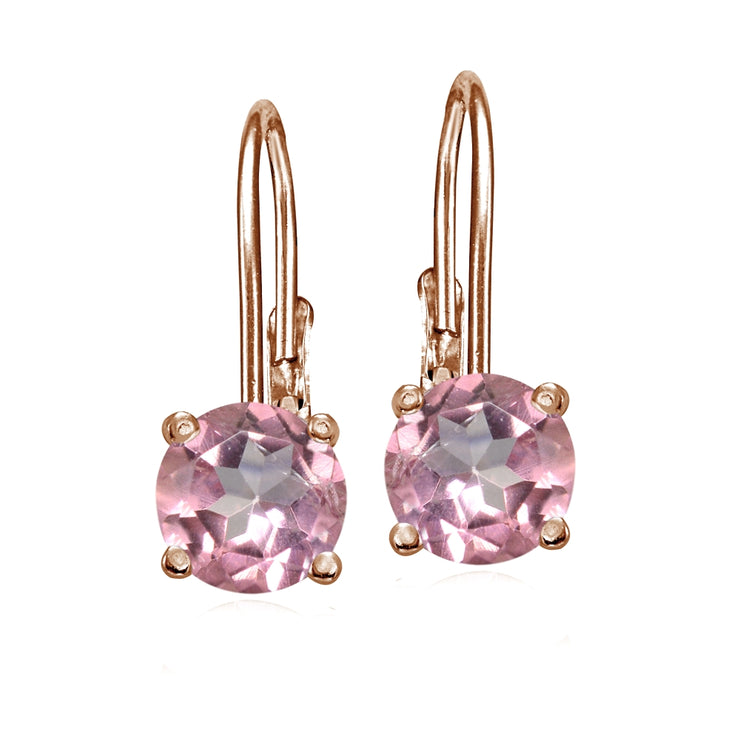 Rose Gold Flashed Sterling Silver Light Pink Topaz 6mm Round Leverback Earrings