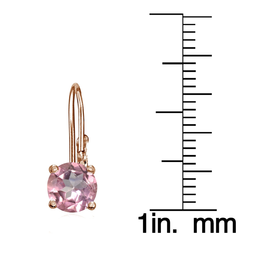Rose Gold Flashed Sterling Silver Light Pink Topaz 6mm Round Leverback Earrings-3