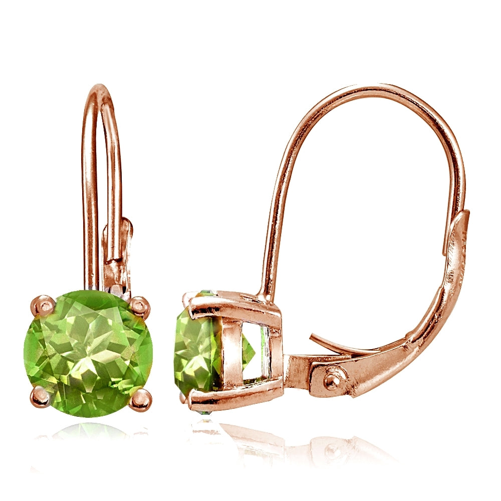 Rose Gold Flashed Sterling Silver Peridot Leverback Earrings