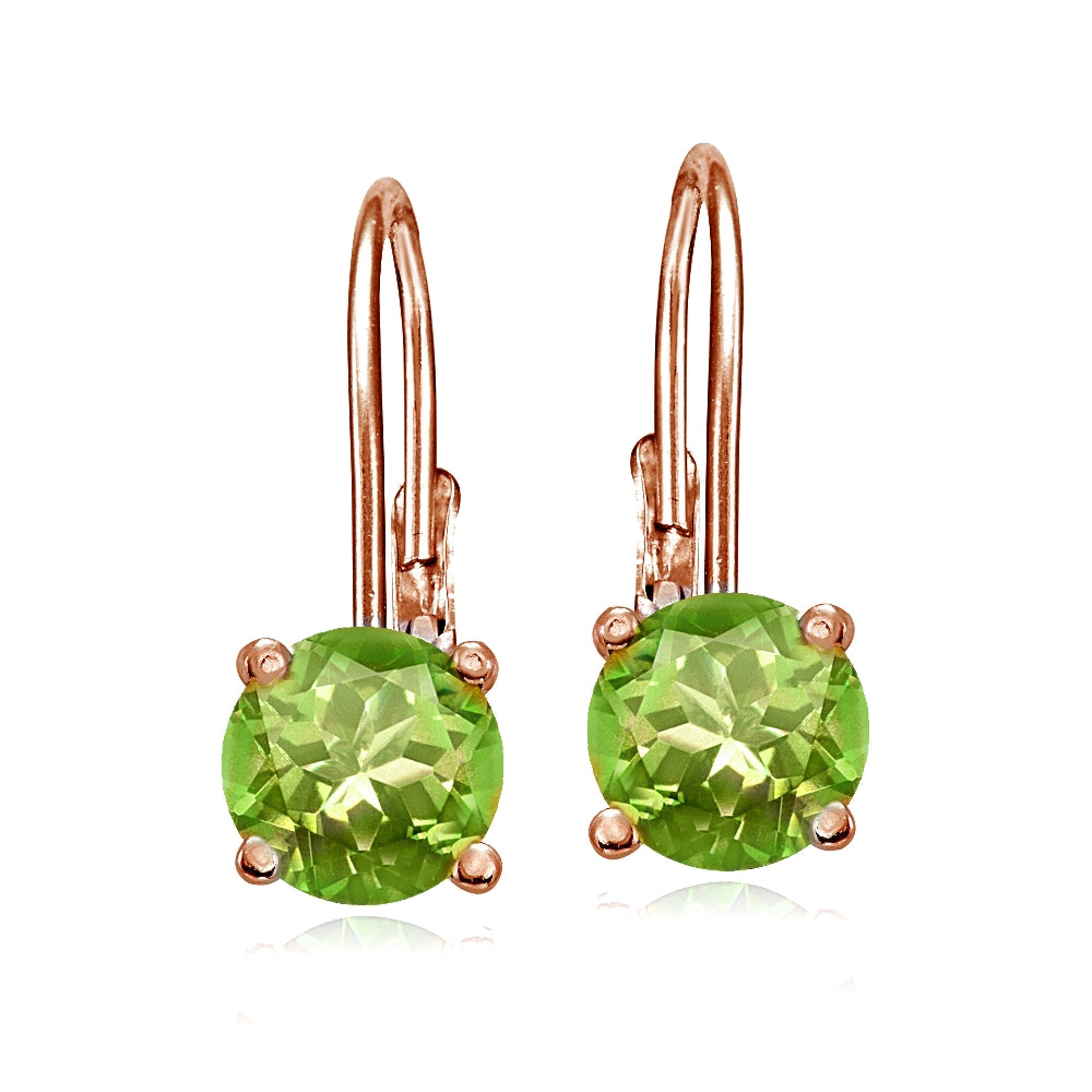 Rose Gold Flashed Sterling Silver Peridot Leverback Earrings-2
