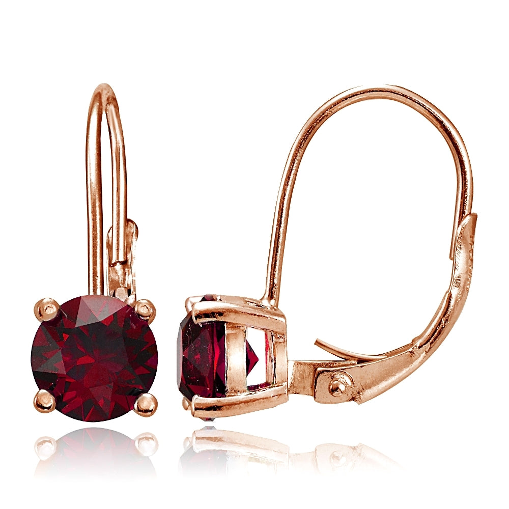 Rose Gold Flashed Sterling Silver Created Ruby Leverback Earrings