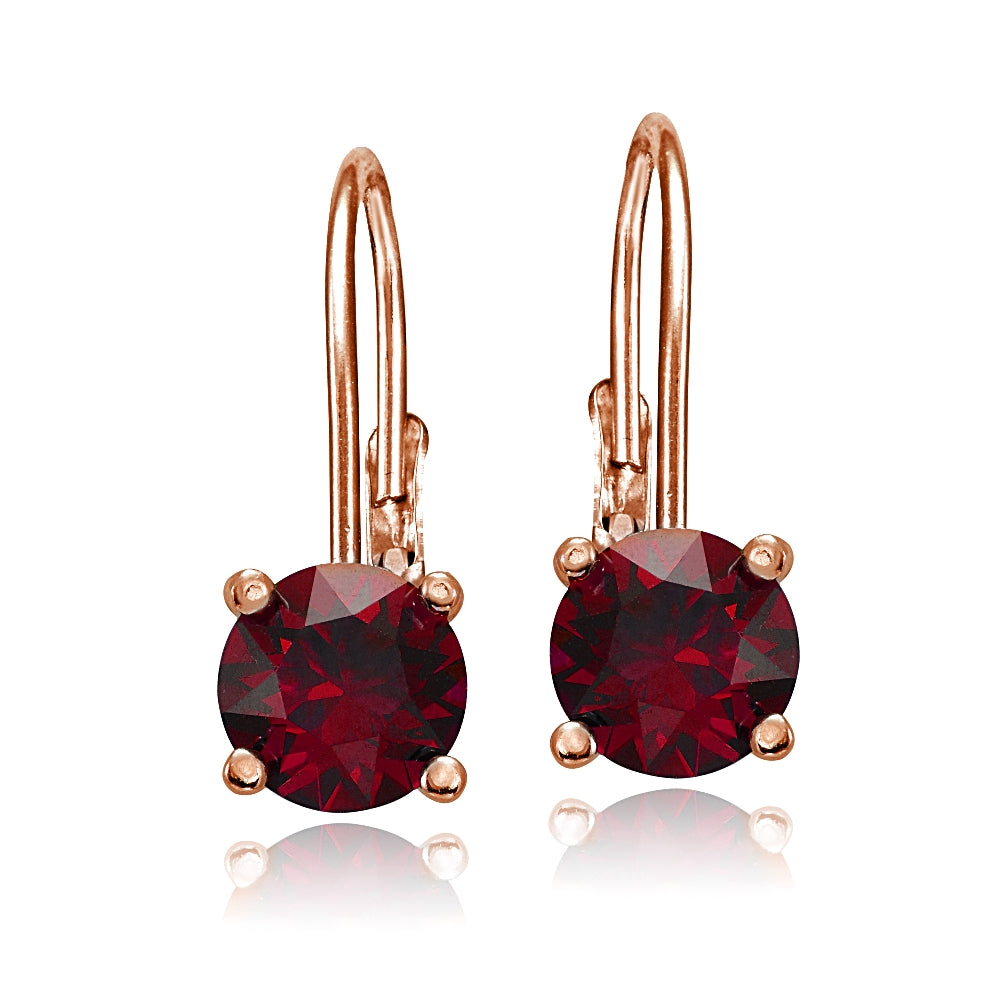 Rose Gold Flashed Sterling Silver Created Ruby Leverback Earrings-2