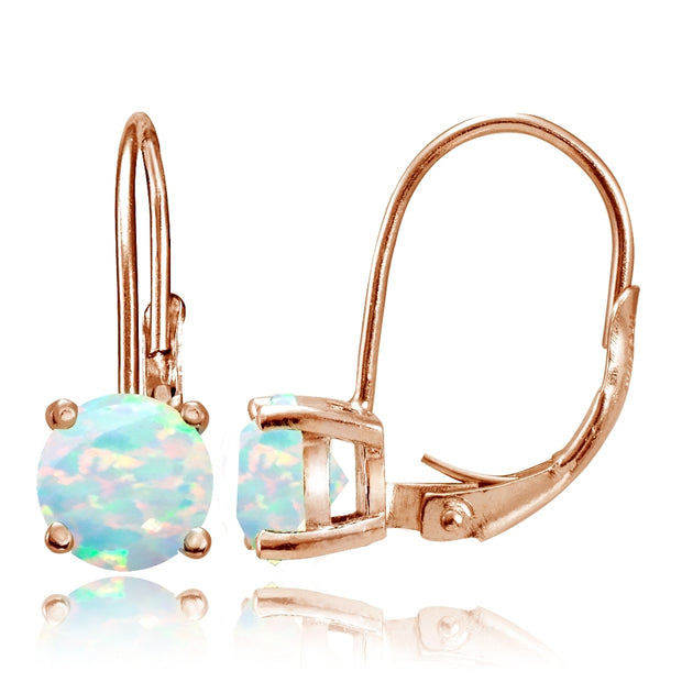 Rose Gold Flashed Sterling Silver Created Opal 6mm Round Leverback Earrings