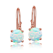 Rose Gold Flashed Sterling Silver Created Opal 6mm Round Leverback Earrings