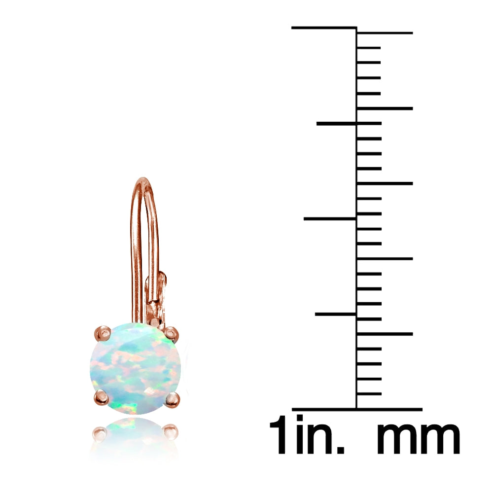 Rose Gold Flashed Sterling Silver Created Opal 6mm Round Leverback Earrings-3
