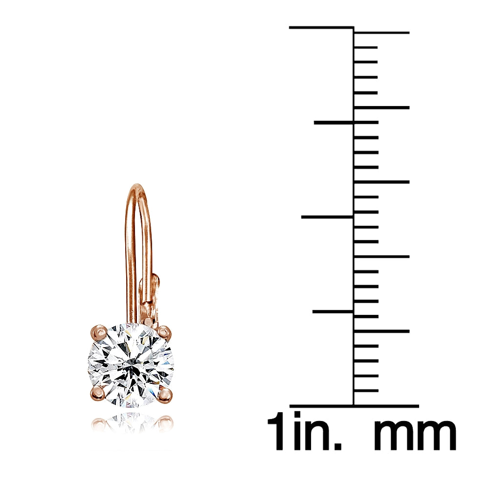 Rose Gold Flashed Sterling Silver Cubic Zirconia 6mm Round Leverback Earrings-3