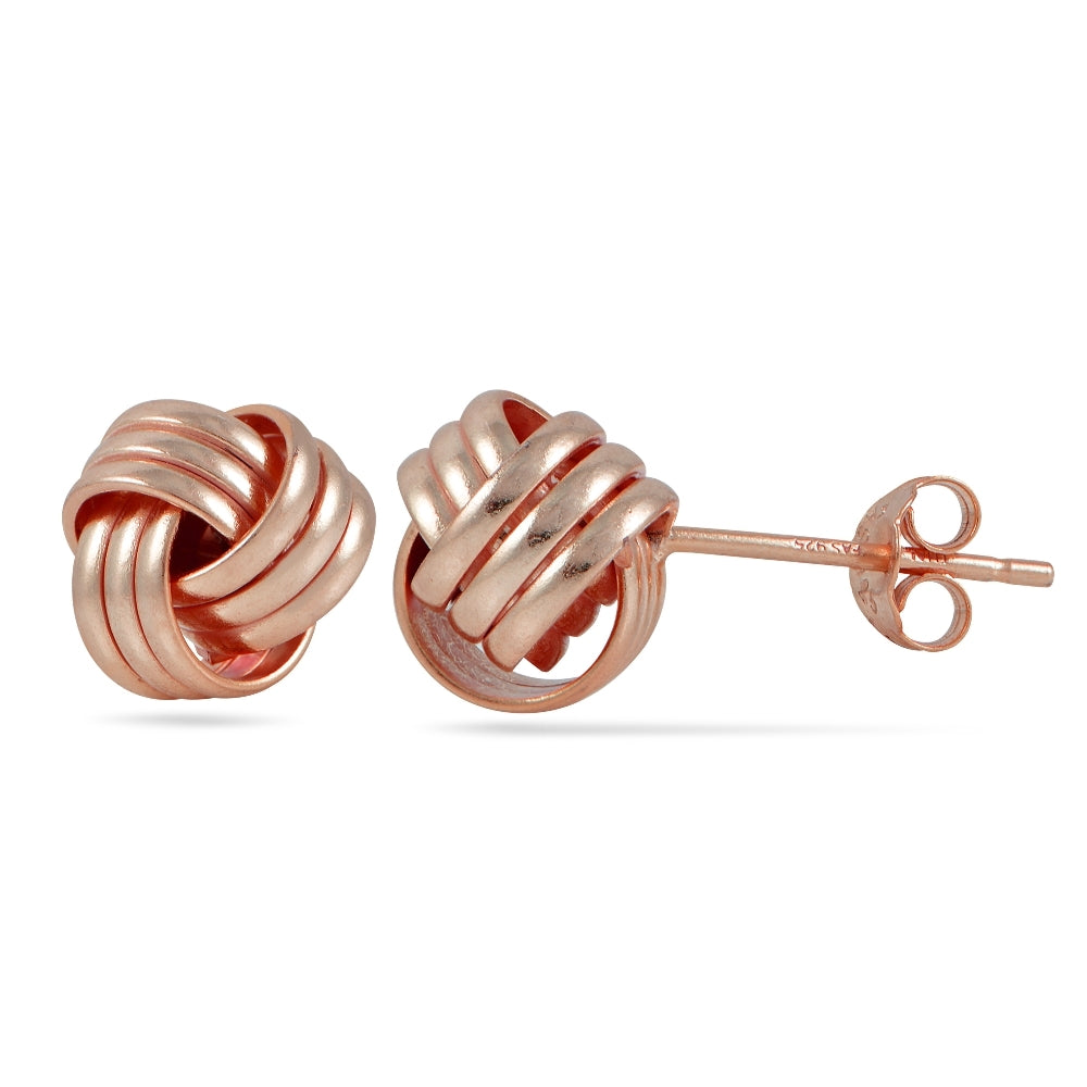 Rose Gold Tone over Sterling Silver Plolished Love Knot Stud Earrings