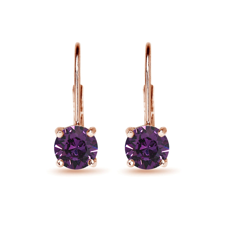 Rose Golden Shadow Flashed Sterling Silver Purple Round-cut Leverback Earrings Made with Swarovski Crystals