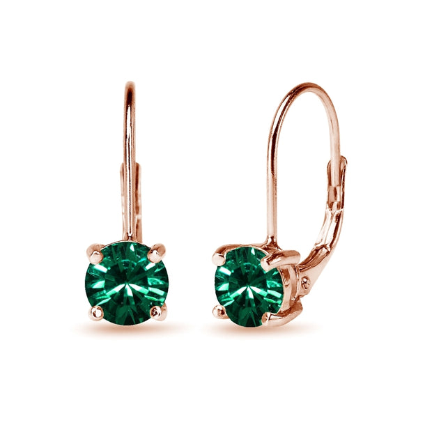 Rose Golden Shadow Flashed Sterling Silver Green Round-cut Leverback Earrings Made with Swarovski Crystals