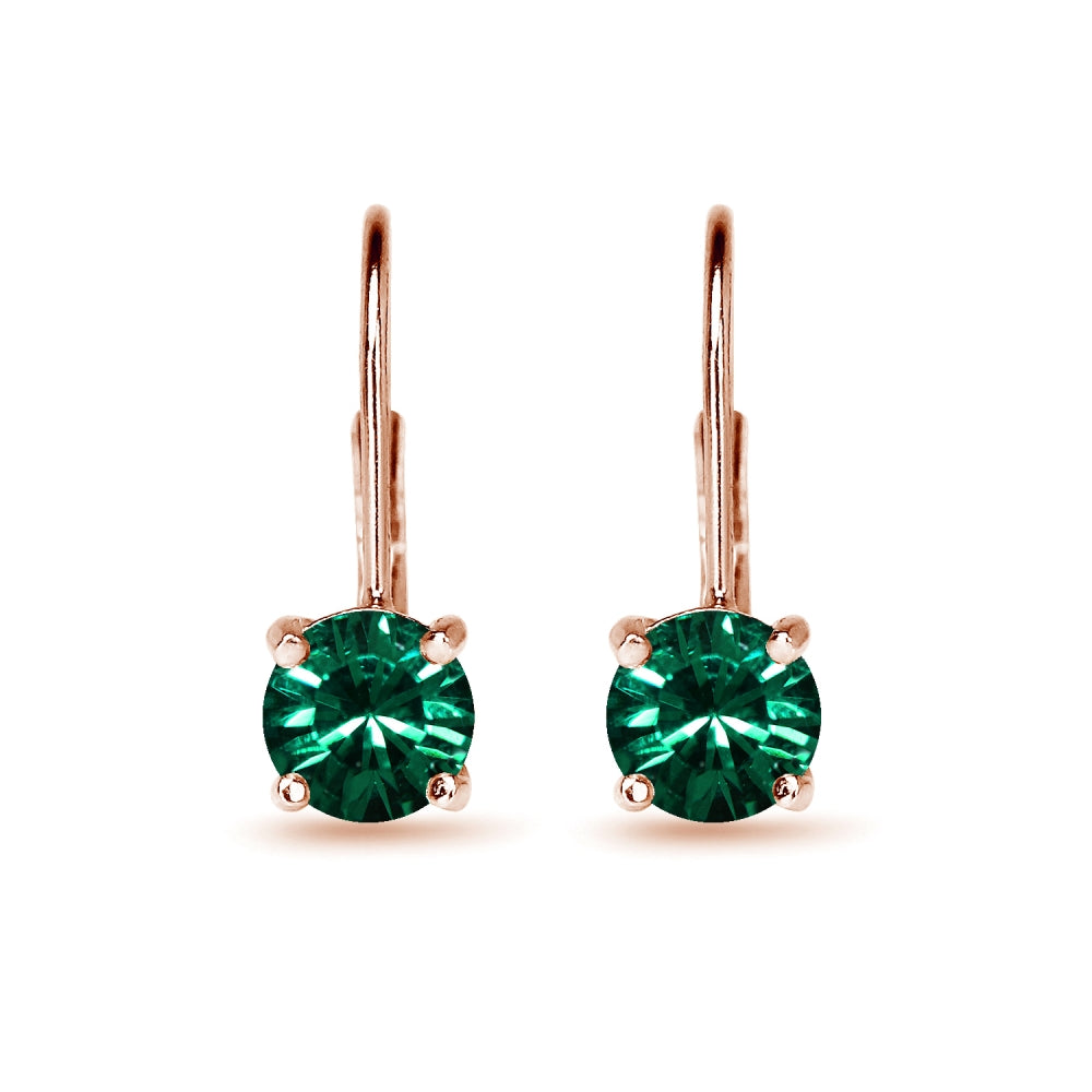 Rose Golden Shadow Flashed Sterling Silver Green Round-cut Leverback Earrings Made with Swarovski Crystals-2