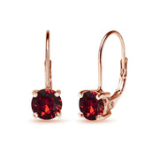 Rose Golden Shadow Flashed Sterling Silver Red Round-cut Leverback Earrings Made with Swarovski Crystals