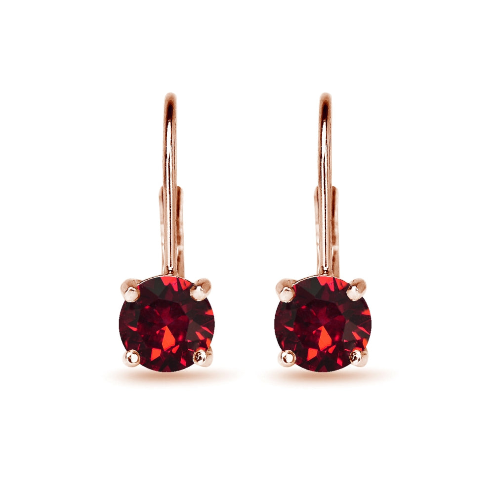 Rose Golden Shadow Flashed Sterling Silver Red Round-cut Leverback Earrings Made with Swarovski Crystals-2