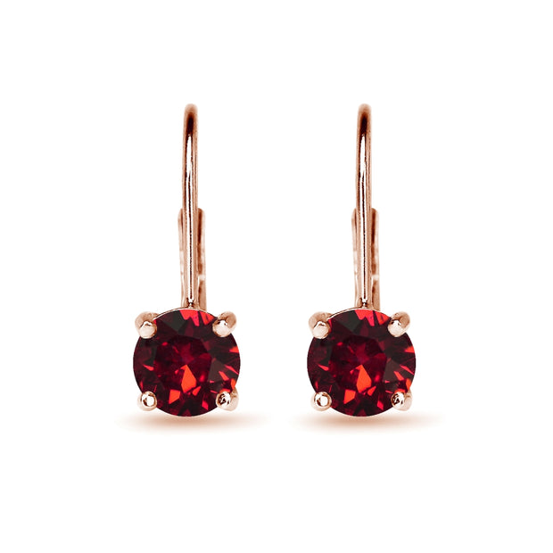 Rose Golden Shadow Flashed Sterling Silver Red Round-cut Leverback Earrings Made with Swarovski Crystals